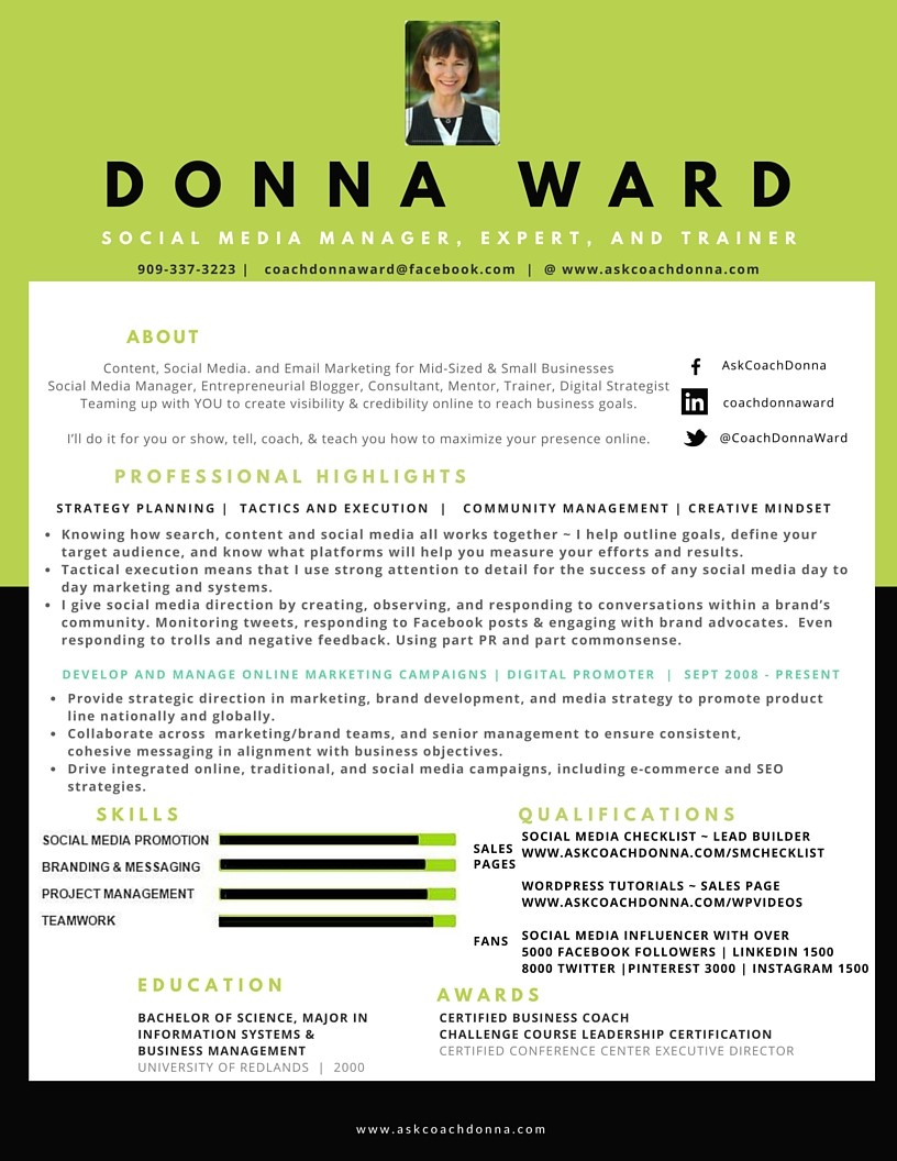 Donna Ward Social Media Resume